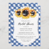 Rustic Blue Gingham Sunflower Vrijgezellenfeest Kaart (Voorkant / Achterkant)