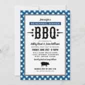 Rustic Blue Gingham Wedding Rehearsal Dinner BBQ Kaart (Voorkant)