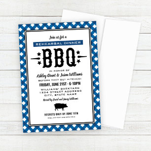 Rustic Blue Gingham Wedding Rehearsal Dinner BBQ Kaart