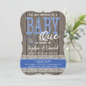 Rustic Blue Gingham Wood Boy Baby shower BBQ Kaart (Staand voorkant)