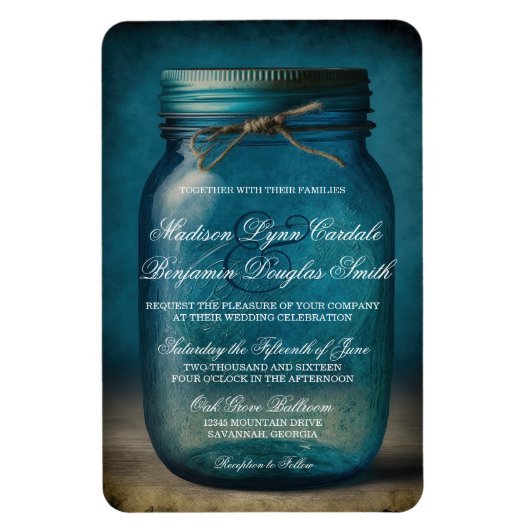 Rustic Blue Glass Mason Jar country Weddenite Magneet (Verticaal)