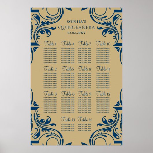 Rustic Blue Gold zitplaats poster (Voorkant)