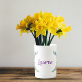 Rustic Blue Green Paarse Waterverf Floral met naam Porselein Kop