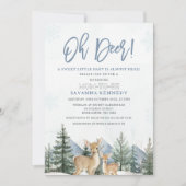 Rustic Blue Green Winter Oh Deer Baby Shower Kaart (Voorkant)