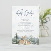 Rustic Blue Green Winter Oh Deer Baby Shower Kaart (Staand voorkant)