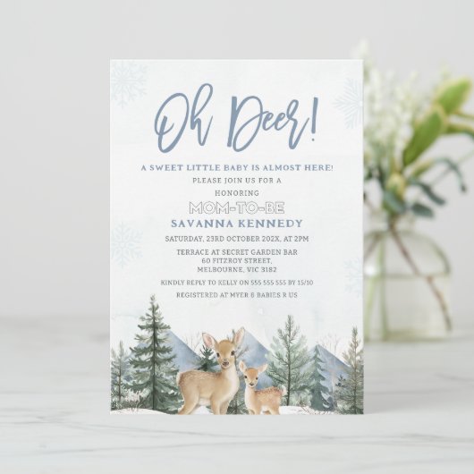 Rustic Blue Green Winter Oh Deer Baby Shower Kaart (Staand voorkant)