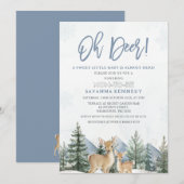 Rustic Blue Green Winter Oh Deer Baby Shower Kaart (Voorkant / Achterkant)