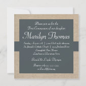 Rustic Blue Grey and Beige Burlap First Community Kaart (Achterkant)