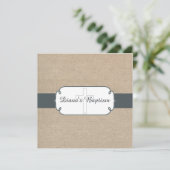 Rustic Blue Grey & Beige Burlap Baptism Invitation Kaart (Staand voorkant)