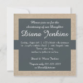 Rustic Blue Grey & Beige Burlap Baptism Invitation Kaart (Achterkant)