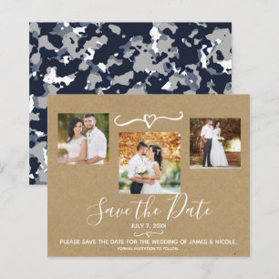 Rustic Blue Grey Camo Kraft Foto slaat de datum op