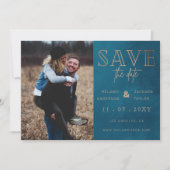 Rustic Blue Handwrited Photo Save the Date (Voorkant)