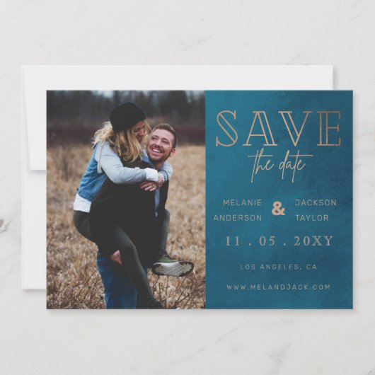 Rustic Blue Handwrited Photo Save the Date (Voorkant)