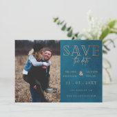 Rustic Blue Handwrited Photo Save the Date (Staand voorkant)