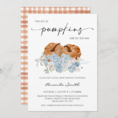 Rustic Blue Herfst Twins Pumpkins Baby shower Kaart (Voorkant / Achterkant)