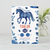 Rustic Blue Horse Pony Westerne Waterverf Partij Kaart (Staand voorkant)