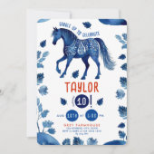 Rustic Blue Horse Pony Westerne Waterverf Partij Kaart (Voorkant)