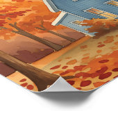 Rustic Blue House in Autumn Forest Watercolor Poster (Hoek)