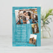 Rustic Blue Hout 4 Foto's Trouwkaarten Kaart (Staand voorkant)