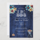 Rustic Blue Hout I Do BBQ Verloving Feest Kaart (Voorkant)