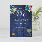 Rustic Blue Hout I Do BBQ Verloving Feest Kaart (Staand voorkant)