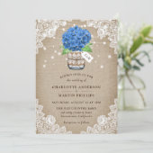 Rustic Blue Hydrangea Burlap Wedding Kaart (Staand voorkant)