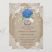 Rustic Blue Hydrangea Burlap Wedding Kaart (Voorkant / Achterkant)