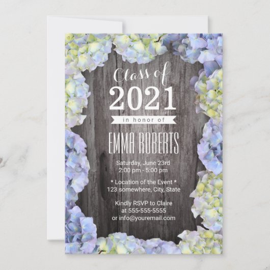 Rustic Blue Hydrangea Floral Graduation Party Kaart (Voorkant)