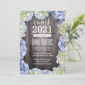 Rustic Blue Hydrangea Floral Graduation Party Kaart (Staand voorkant)