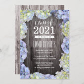 Rustic Blue Hydrangea Floral Graduation Party Kaart (Voorkant / Achterkant)
