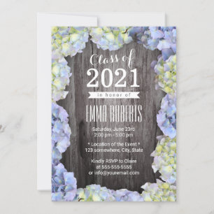 Rustic Blue Hydrangea Floral Graduation Party Kaart