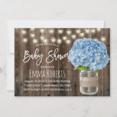 Rustic Blue Hydrangea Floral Jar Wood Baby shower Kaart (Voorkant)