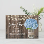 Rustic Blue Hydrangea Floral Jar Wood Baby shower Kaart (Staand voorkant)
