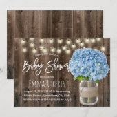 Rustic Blue Hydrangea Floral Jar Wood Baby shower Kaart (Voorkant / Achterkant)