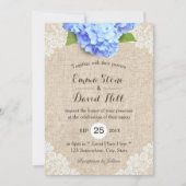 Rustic Blue Hydrangea Floral Lace & Burlap Wedding Kaart (Voorkant)