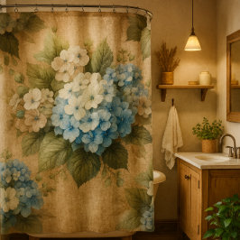 Rustic Blue Hydrangea  Floral Shower Curtain Douchegordijn