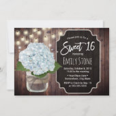 Rustic Blue Hydrangea Flower Mason Jar Sweet 16 Kaart (Voorkant)