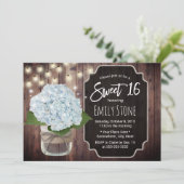 Rustic Blue Hydrangea Flower Mason Jar Sweet 16 Kaart (Staand voorkant)