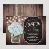Rustic Blue Hydrangea Flower Mason Jar Sweet 16 Kaart (Voorkant / Achterkant)