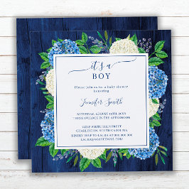 Rustic Blue Hydrangea Het is een Baby shower van e Kaart