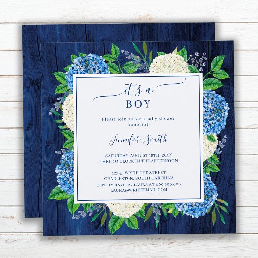Rustic Blue Hydrangea Het is een Baby shower van e Kaart