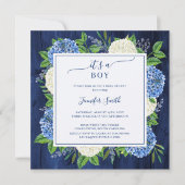 Rustic Blue Hydrangea Het is een Baby shower van e Kaart (Voorkant)