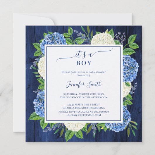 Rustic Blue Hydrangea Het is een Baby shower van e Kaart (Voorkant)