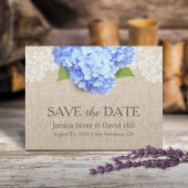 Rustic Blue Hydrangea Lace & Burlap Save the Date Aankondigingskaart