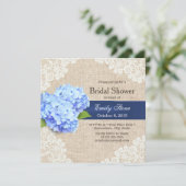 Rustic Blue Hydrangea Lace & Burlap Vrijgezellenfe Kaart (Staand voorkant)
