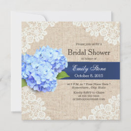 Rustic Blue Hydrangea Lace & Burlap Vrijgezellenfe Kaart