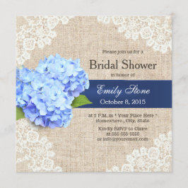 Rustic Blue Hydrangea Lace & Burlap Vrijgezellenfe Kaart