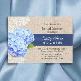 Rustic Blue Hydrangea Lace & Burlap Vrijgezellenfe Kaart