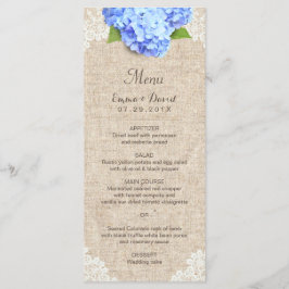 Rustic Blue Hydrangea Lace & Burlap Wedding Menu