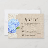 Rustic Blue Hydrangea Lace & Burlap Wedding RSVP (Voorkant)